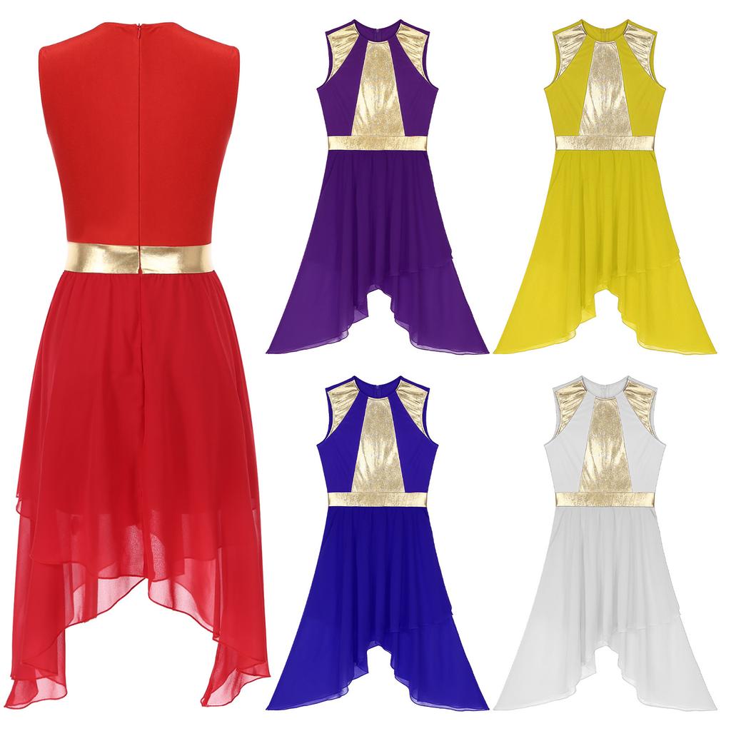 Damen Ballkleid Partykleid Schlanke Taille Chiffonkleid Chorkleid Kirchenkostüm Tanzwettbewerb Rüschenkleid