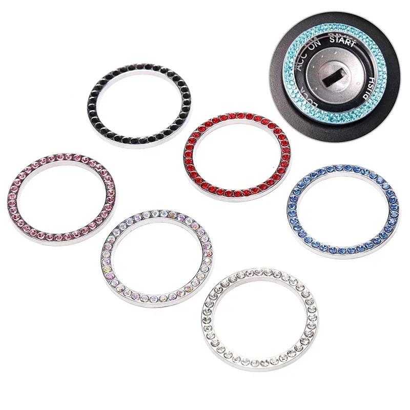 Car Start Switch Button Auto Decorative Diamond Stickers Rhinestone Ring Circle Trims Protective Cover Car Accessories Interior