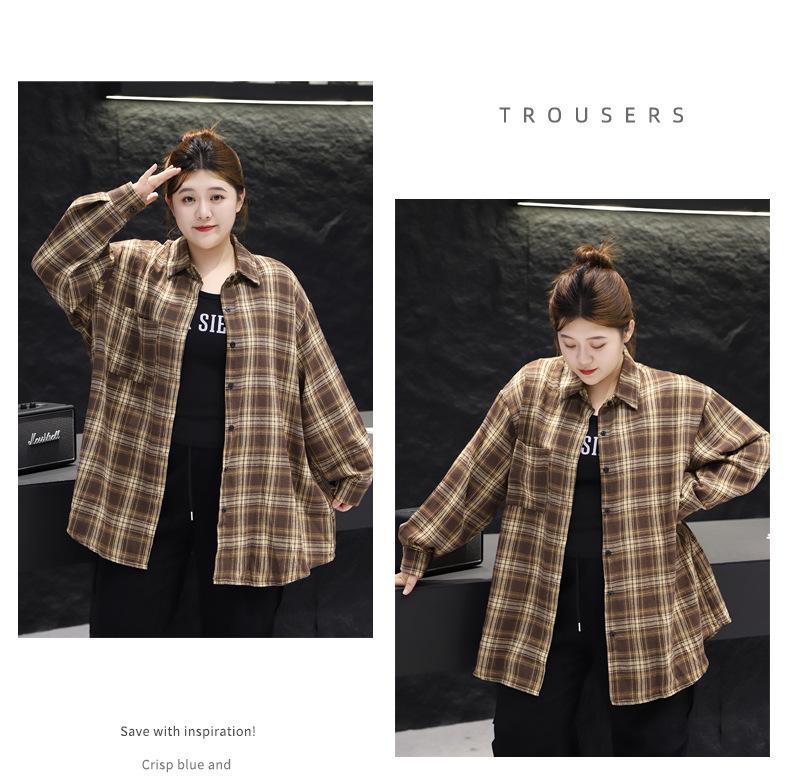 2025 Autumn Plus Size Plaid Shirt: Loose, Casual, Versatile Retro Top
