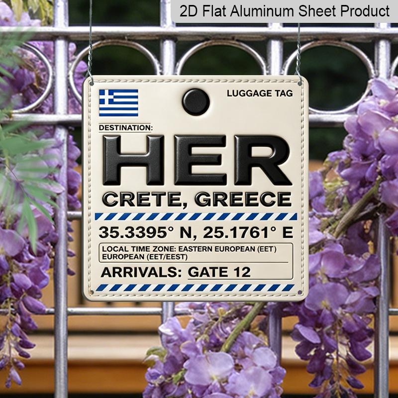 2D Flat, 1pc, Vintage Metal Aluminum Decorative Sign, ''HER Crete Greece'' Island Travel Decor for Bedroom, Living Room, Cafe, Bar, Balcony, Lounge