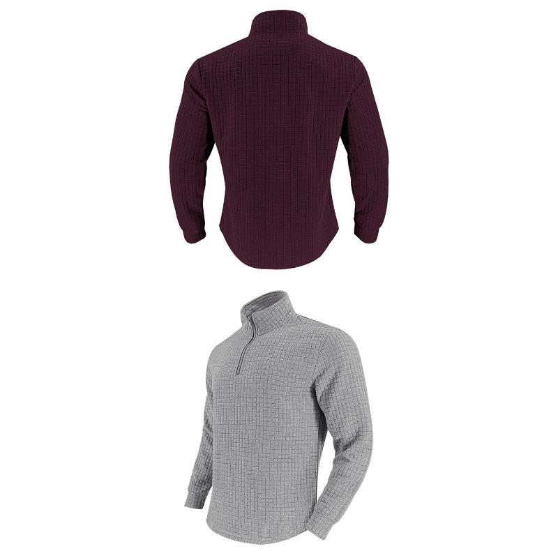 Men's Fashion Quarter Zip Small Plaid Sweatshirt, Stand Collar Long Sleeve Pullover for Spring Fall