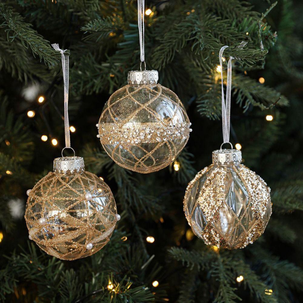 8cm Christmas Ornaments Ball Glitter Plastic Christmas Ornaments Hanging Golden Border Grid Painted Christmas Ball Pendant