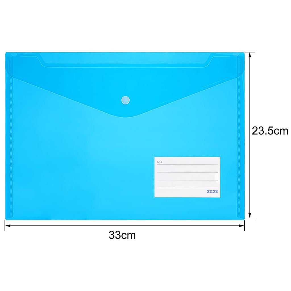 ZCZN File Button Clear File A4 Envelope Type Transparent Colors Set of with Tag Pocket Case, Closure, Bag, File, (6 Colors), 24, Horizontal,