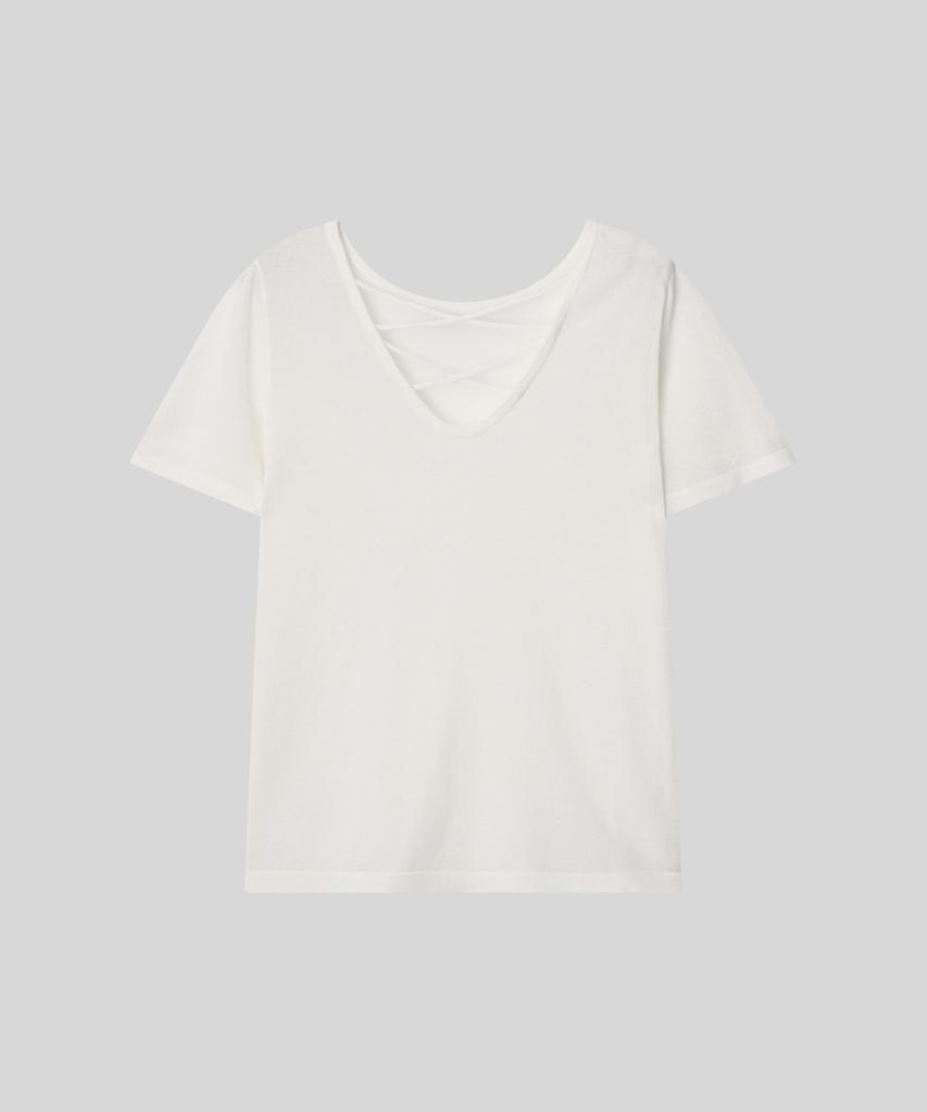 OCCUR Two-Way Cool Viscose V-Neck Short Sleeve Knit, Ivory