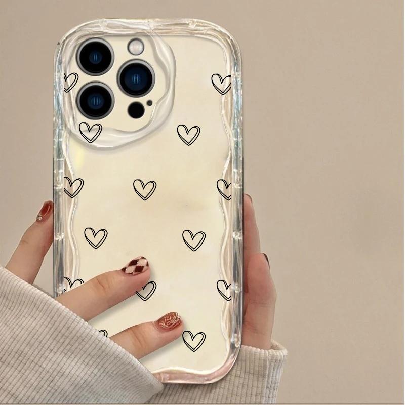 Case For Xiaomi Redmi 15 15C 14C 13C 12C 13 12 A5 Note 12 13 14 Pro Plus 5G 11S 10 11 Pro 4G Cute Simple Black Line Heart Cover