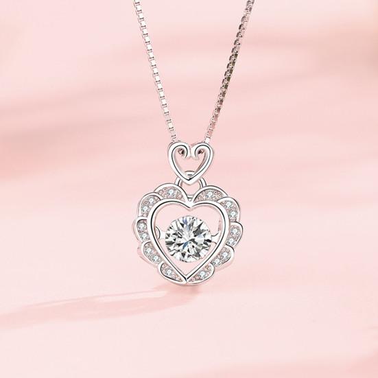 Women Necklace Pink Rhinestone Heart Pendant Adjustable Length Clavicle Necklace Valentines Day Anniversary Gift Wedding