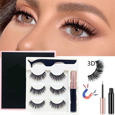 3pairs Magnetic Eyelash Set Magnet Liquid Eyeliner Tweezer Repeated Use Waterproof Faux Lash Magnetic Eyelashes
