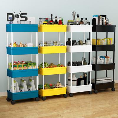 Storage Shelf with 360-Degree Wheels Versatile 4-Tier Rolling Cart Space-Saving Removable Multi-Tier Shelf