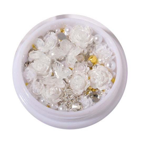 

1 коробка украшений для ногтей, долговечные материалы для дизайна, цветок камелии, стильные смоляные блестки для кончиков белый