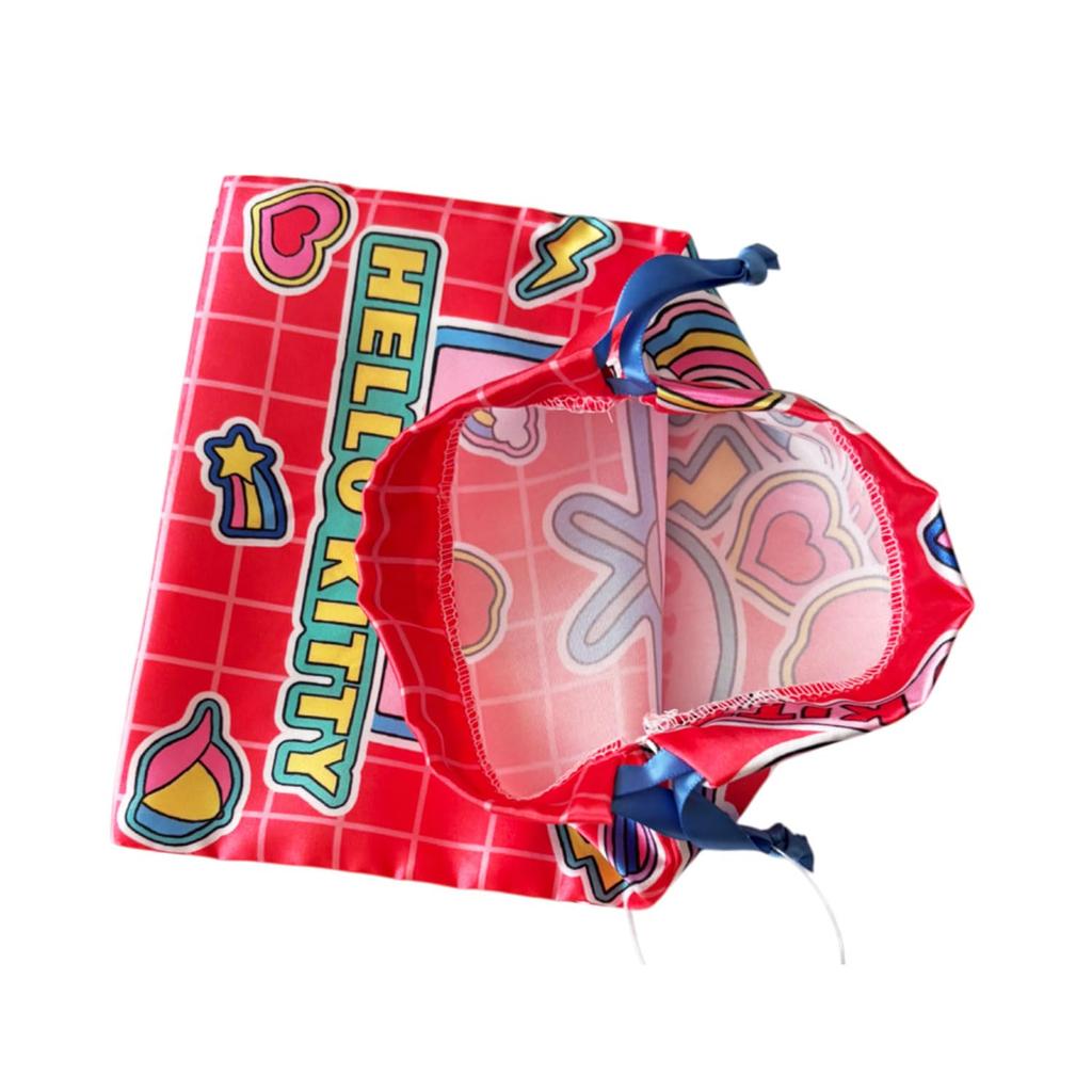 Small Planet Sanrio Ribbon Drawstring Bag Hello Kitty Sticker Mix