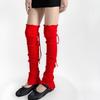 Ribbed Knit Thigh High Footless Long Socks with Button Detail Split Designs Over Knee Leg Warmers for Dance Enthusiasts
