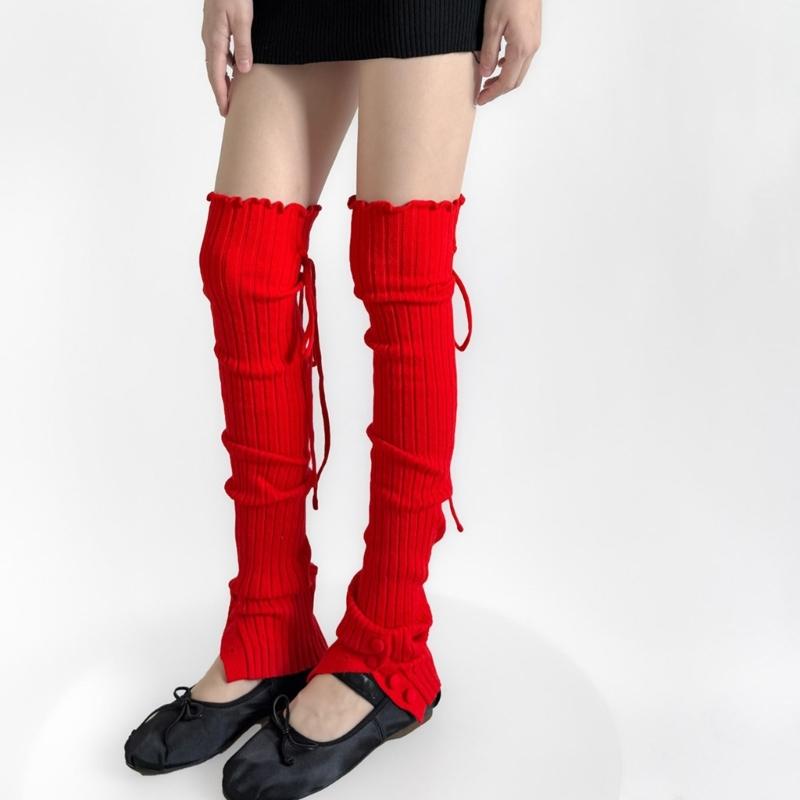 Ribbed Knit Thigh High Footless Long Socks with Button Detail Split Designs Over Knee Leg Warmers for Dance Enthusiasts
