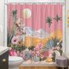 1Pc Desert Landscape Shower Curtain - Golden Dunes, Flowers, Succulents, Cacti, Full Moon, 70X70", Polyester, 12 Hooks, Washable