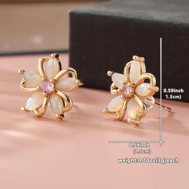1pair Shine Charm Synthetic Opal Treasure Flower Dainty Stud Earrings Women's Jewelry Daily Wear Gift for Parties and Holidays
