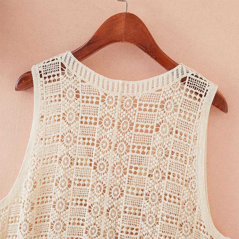 Vest for Women Skeleton Sleeveless Knit V Neck Vest Tops Solid Color Casual Lace Camisole Vest