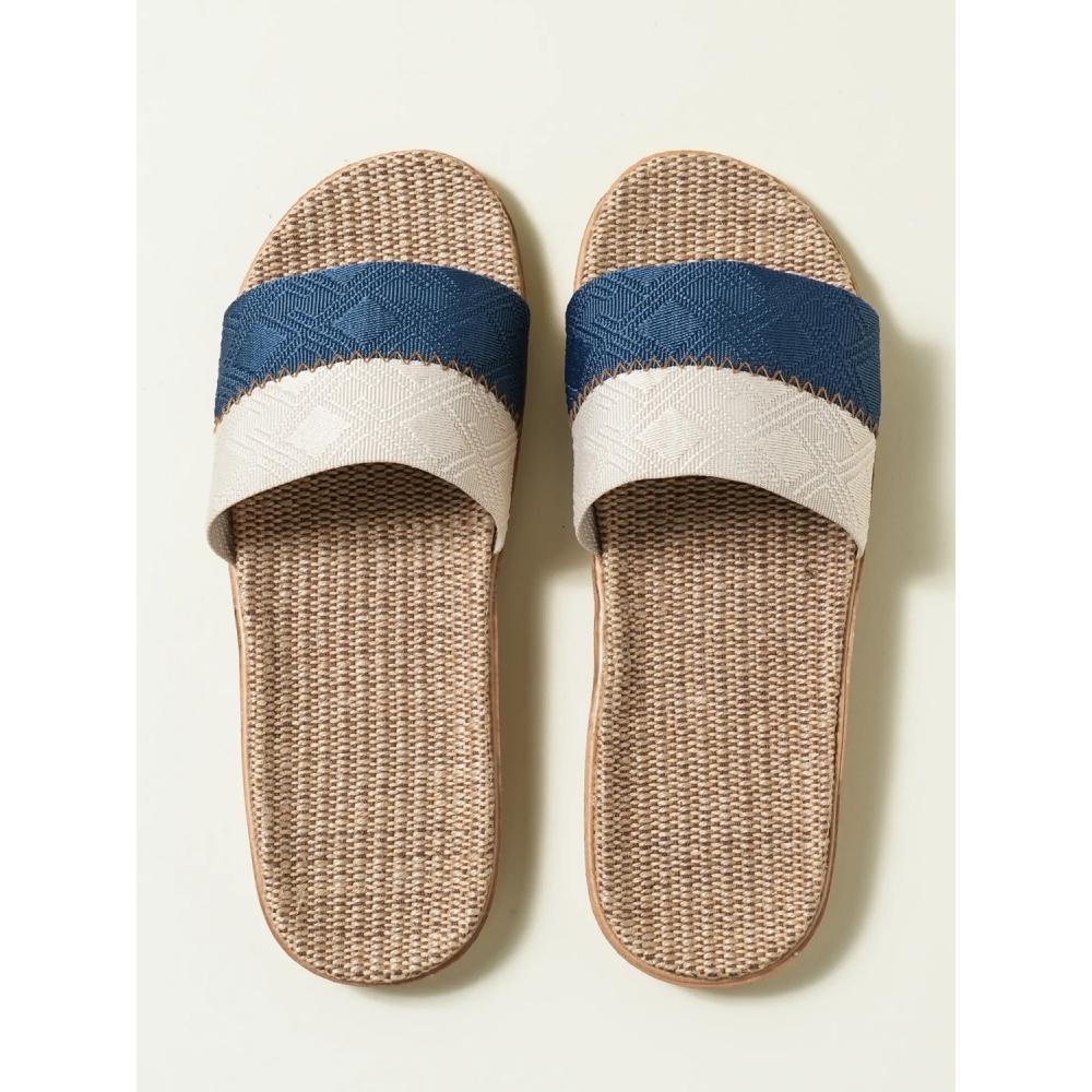 Daiso Two Tone Band Linen Slippers 270 Mm Navy