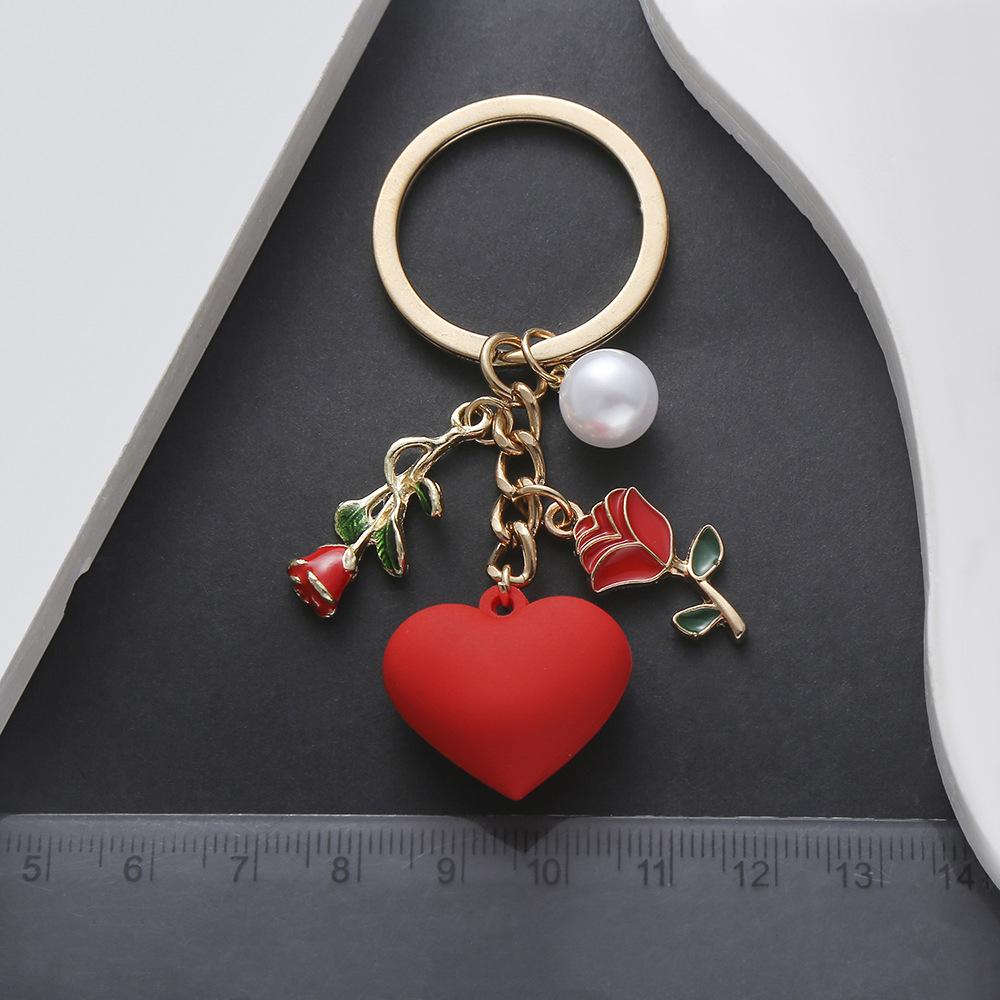 New Love Rose Pearl Pendant Keychain Girl Heart Sweet and Cute Backpack Jewelry Pendant Decoration