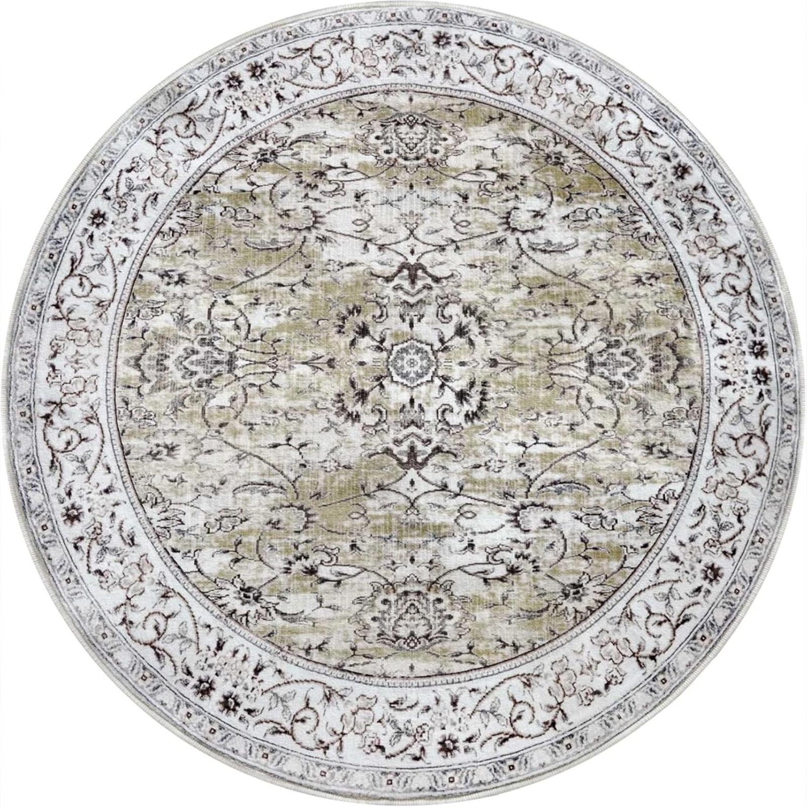 

Luxury Floral Round Area Rug Vintage Bohemian Style for Living Room Bedroom Decor Soft Non-Slip Carpet 80cm