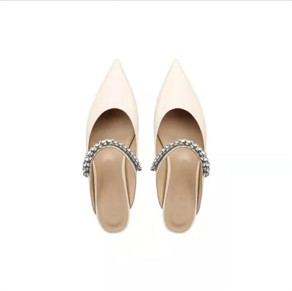 Fashion 2025 Flat Shoe for Women Spring Summer Shallow  Pointed Flat Women Mary Jane Shoes Lacquer Leather Multi Color Half Slippers