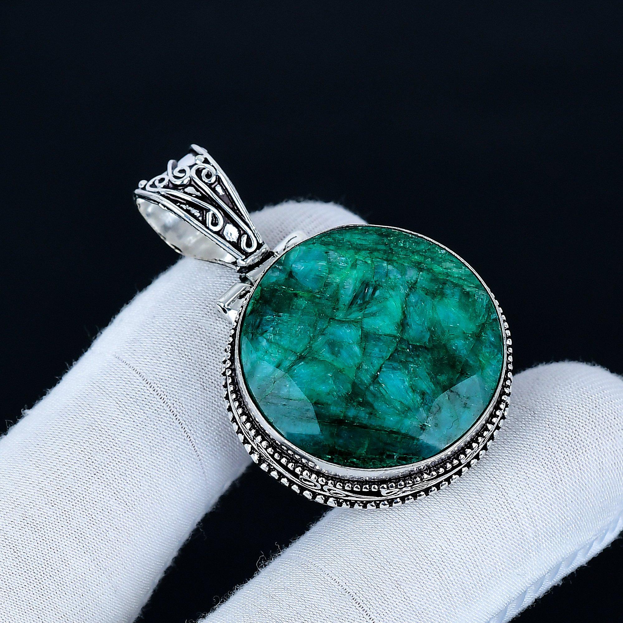 

Emerald Pendant, 925 Sterling Silver Handmade Jewelry, Emerald Silver Pendant, Party Wear Jewelry For Women s, Pendant New Year Gift 4.5 Cm зелёный