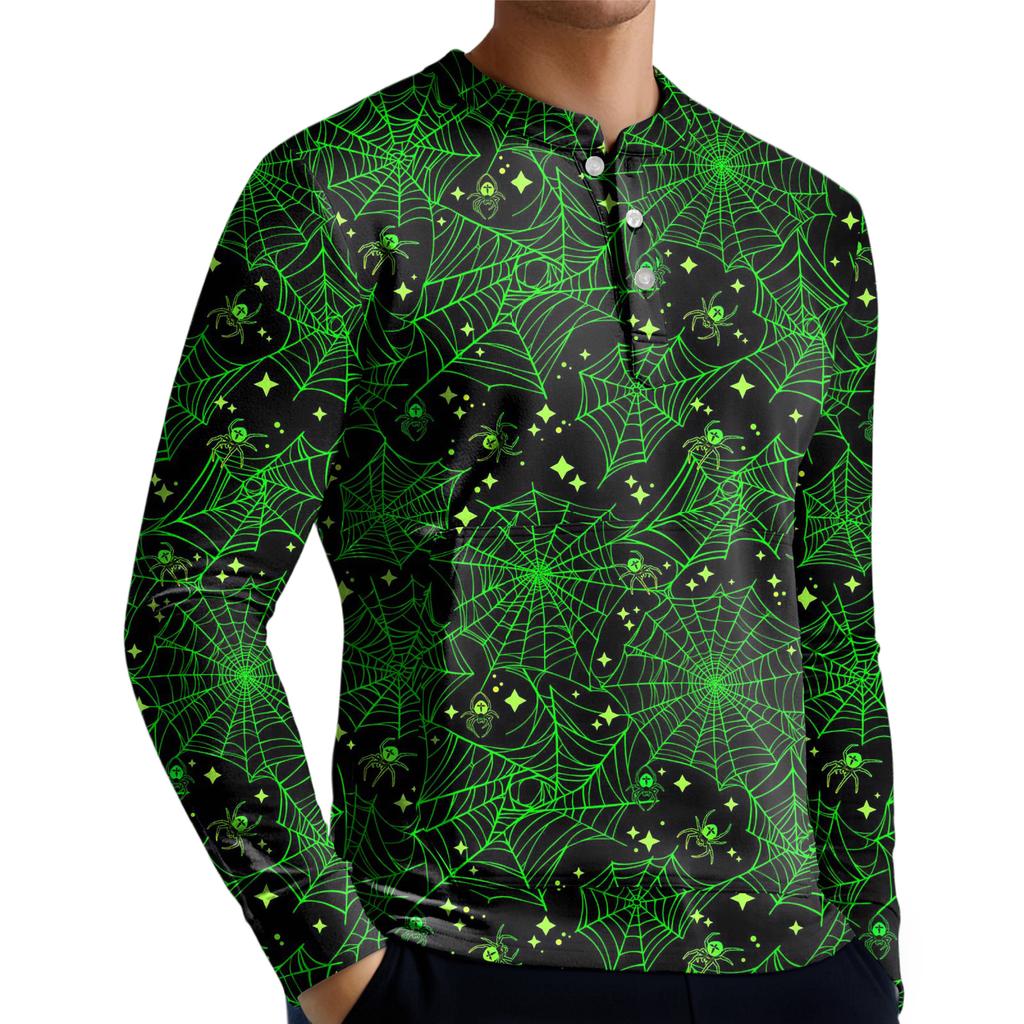 Men's Casual Button-Down Sweatshirt Fashion Printed Long Sleeve Shirt Pullover
