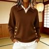 Suéter para Mujer con Solapa de Manga Larga de Corte Holgado de Color Sólido Tejido Tops con Botones Bolsillos Otoño Invierno Pulóver Tops