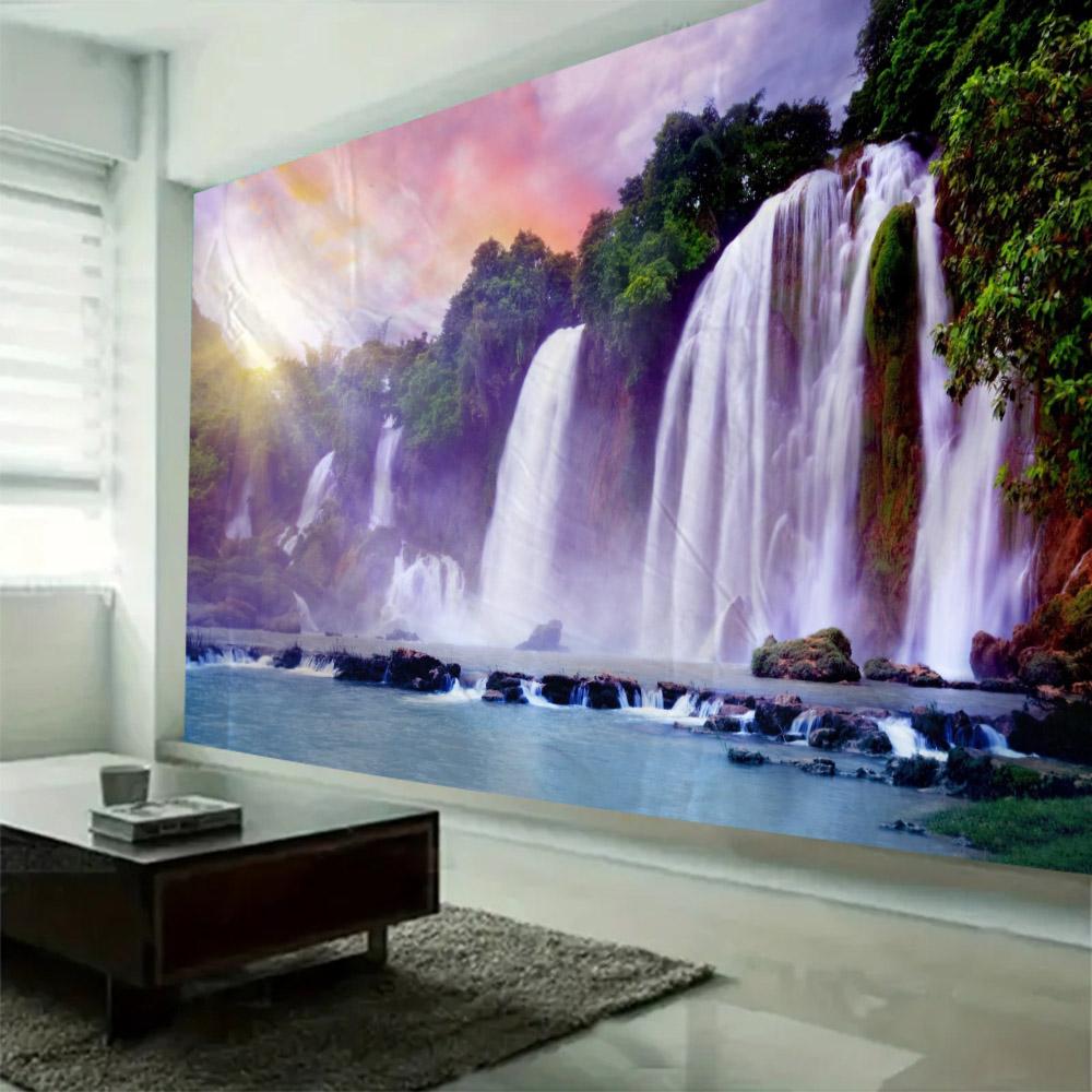 Forest waterfall tapestry, jungle wall hanging, aesthetic room decoration, Bohemian hippie living room, bedroom wall decoration