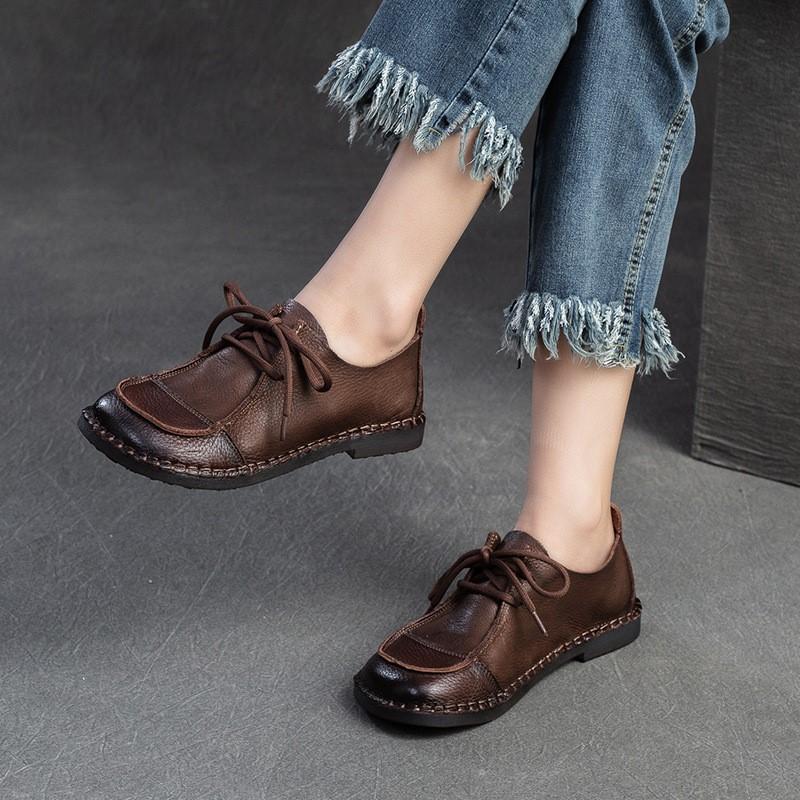 Fashion GKTINOO 2025 New Genuine Leather Flats Women Shoes Round Toe Casual Shallow Retro Style Soft Handmade Concise Ladies Shoes