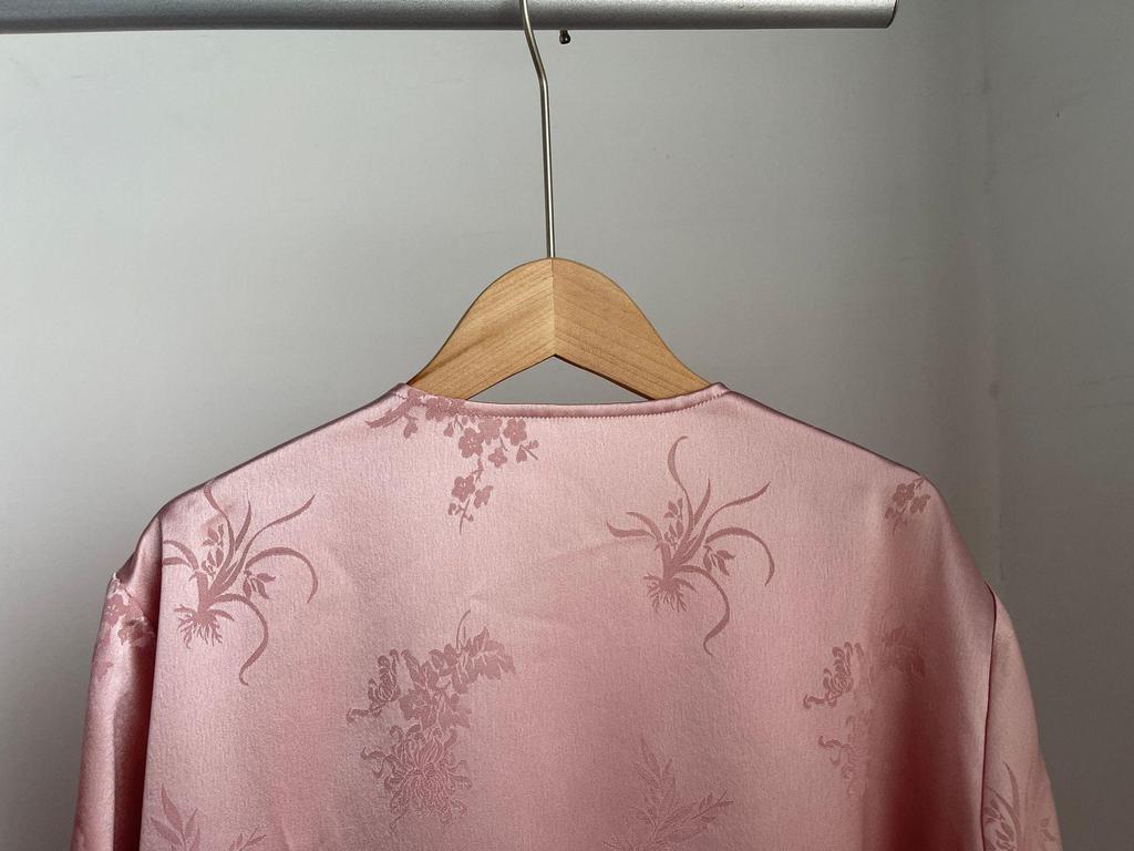 2024 Cool Zen-Style Women's Pink Hanfu Shirt Jacket for Early Autumn
