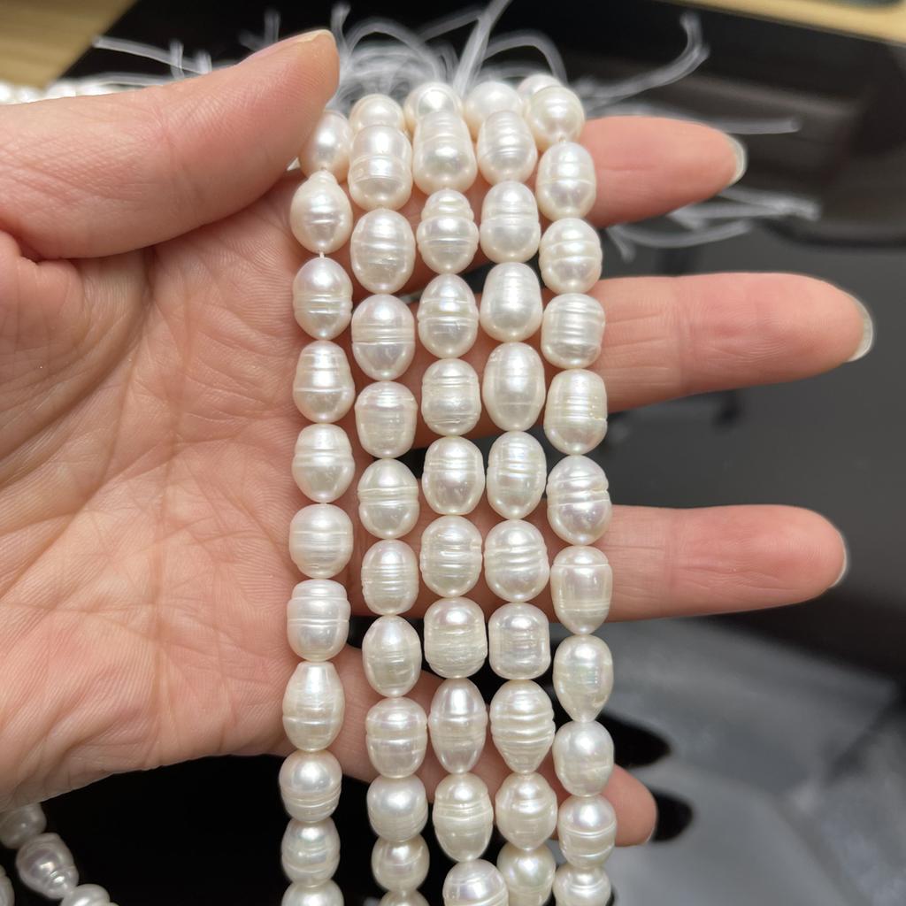Natural Freshwater White Rice Pearl Beads 8-9mm 36cm Full Drilled Large Millet Oval Pearl Strand For Daily Statement Necklace DIY Jewelry Making