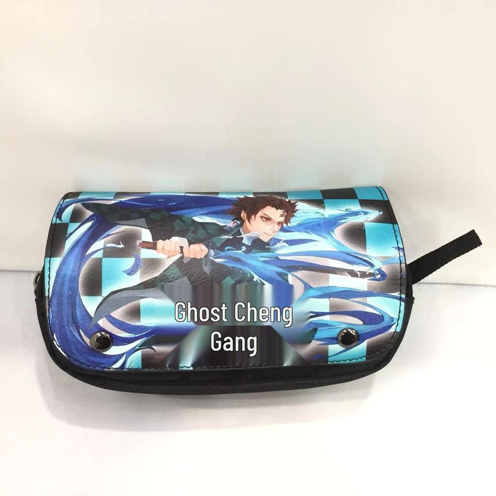 New Year's Day Demon Blade Cartoon Pencil Case - Student Stationery Box with Button Closure