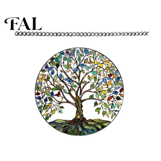 Acrylic Window Sun Catcher Tree of Life Round Hanging Sign, Stained Glass Suncatcher Ornament Decoration, Wall for Indoor Outdoor Decorative Pendant