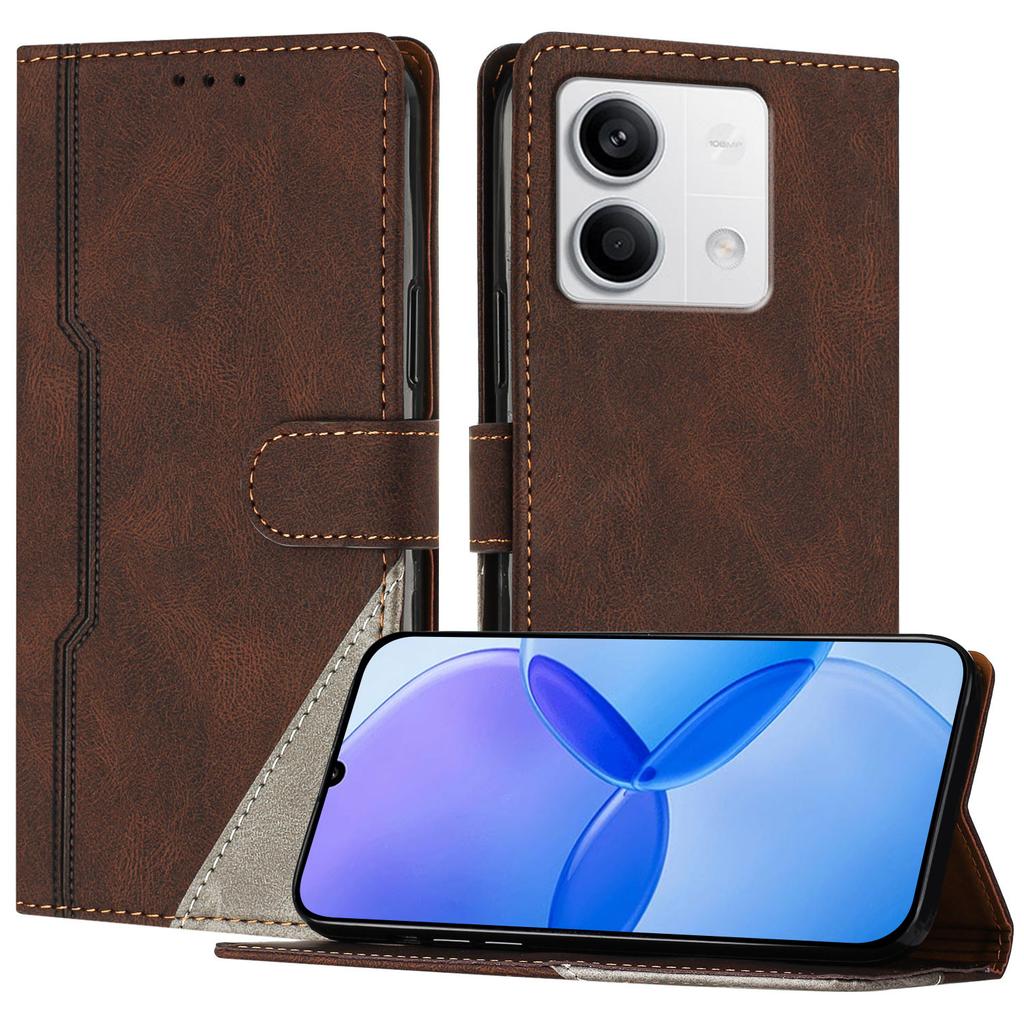 For Xiaomi Redmi Note 13 5G Leather Case Triangle Patchwork Wallet Stand Shockproof Phone Cover