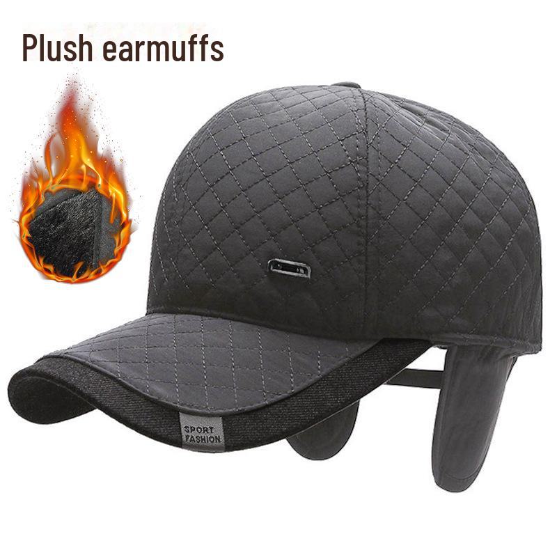 

Мужская зимняя бейсболка с ромбовидной вышивкой и защитой ушей — идеальна для отдыха на природе, отлично подходит для людей среднего и пожилого возраста One size adjustable