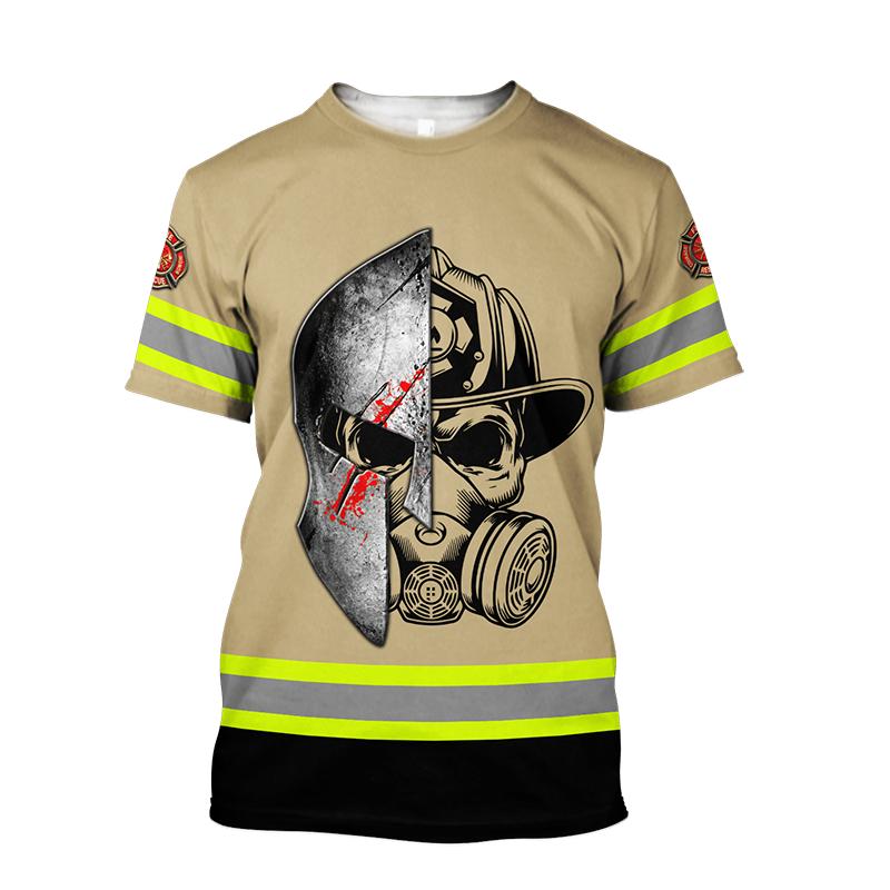 Firefighter Graphic Printed Summer Men's O-Neck T-Shirts Casual Short Sleeve Oversized Pullover Fashion Streetwear Men Clothing