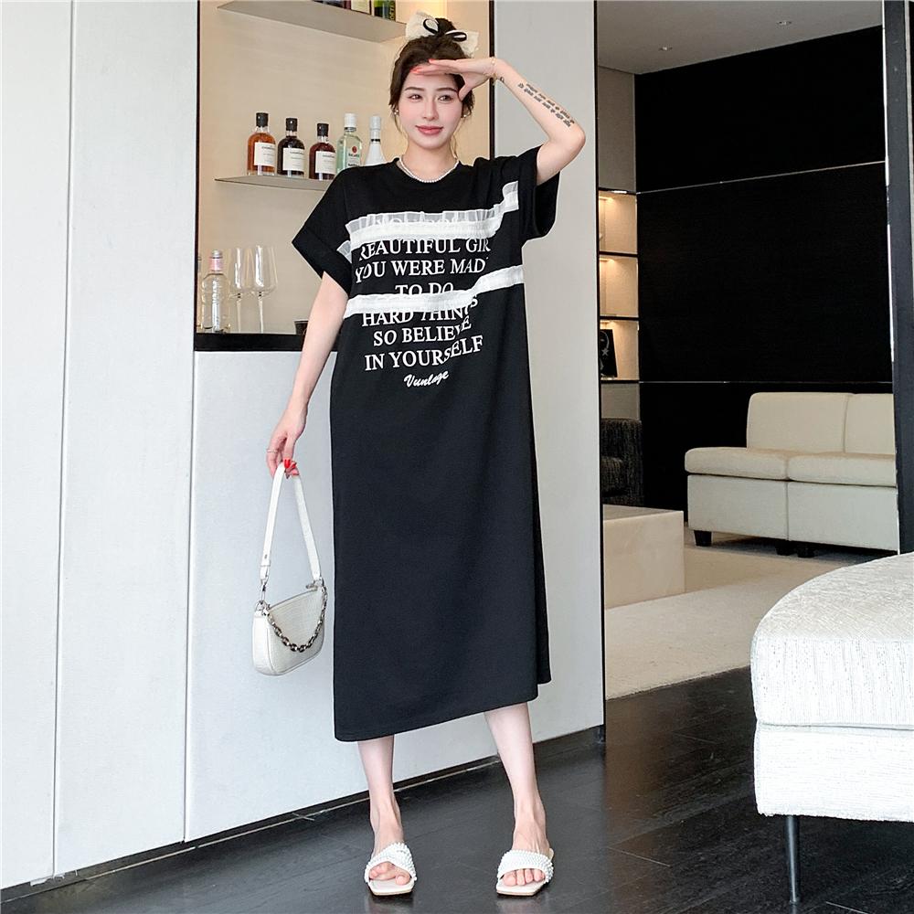 

DIMANAF Women Plus Size New Summer Long Dress Letter Printing T-Shirt Dress Loose Fashion Basic Dresses Maxi 3XL чёрный