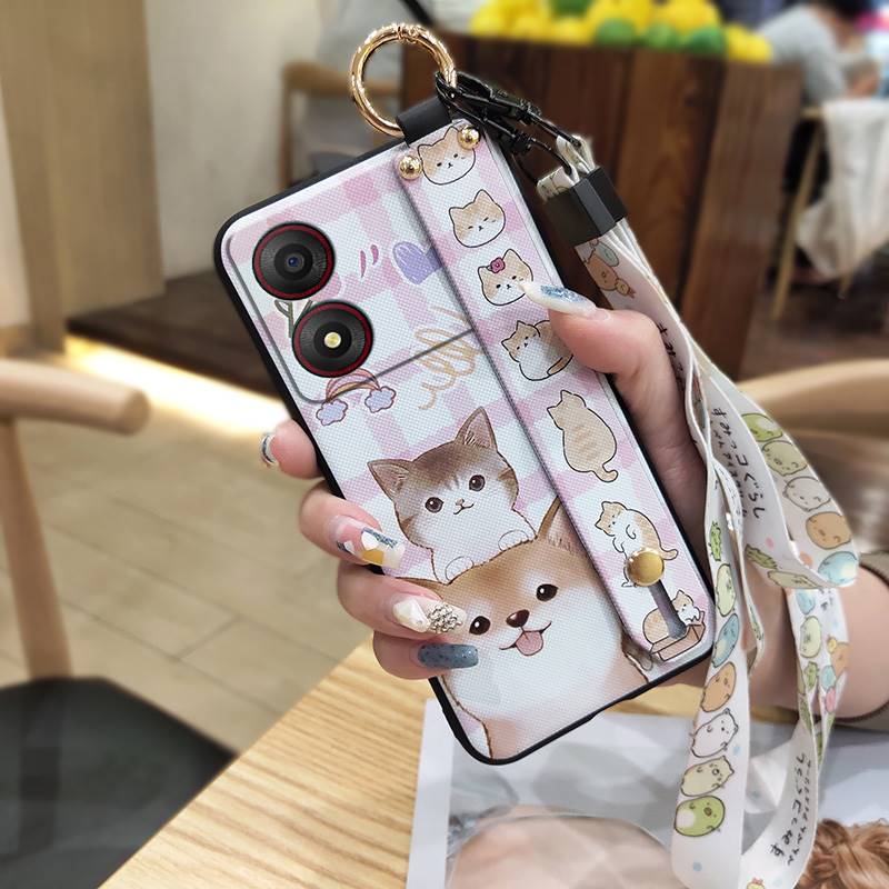 Protective Waterproof Phone Case For ZTE Blade A34 Back Cover Durable Wrist Strap Ring Phone Holder Anti-knock Anti-dust