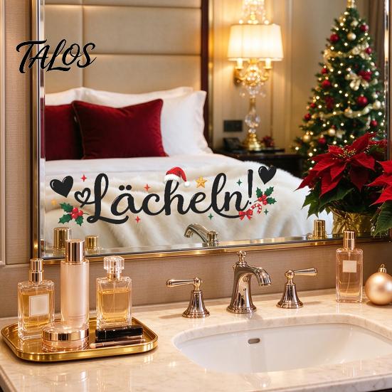 Non Adhesive Christmas Decorations Static Glass Sticker for Bathroom Mirror, Decorative PVC Window Decal with Holly Film And Santa Hat Design,