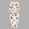 Women Plus Size Round Neck Three Quarter Sleeve Butterfly Printed Peplum Top And Fitted Skirt Two Piece Set