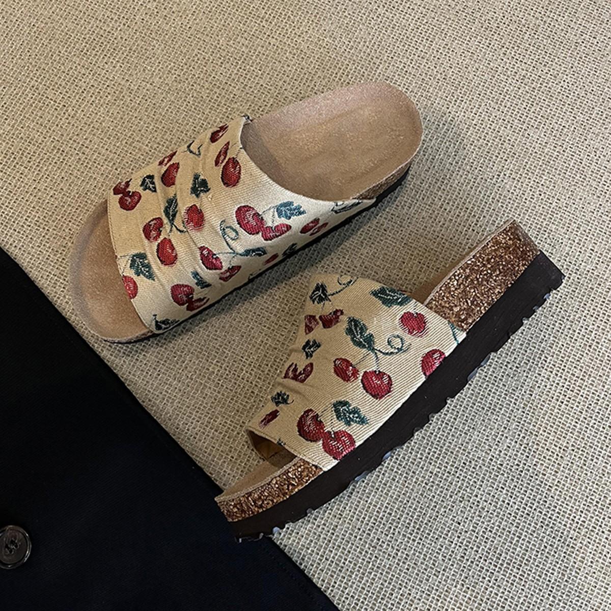 

Sheepskin version~ niche retro platform cherry Boken shoes women s matte word with round head soft sole summer cool slippers 35 абрикосовый