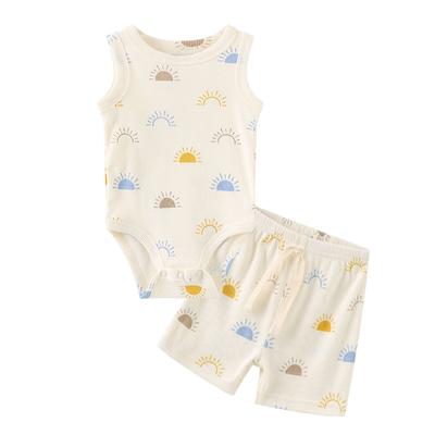 Two-piece New Baby Clothing Sets Cartoon Print 100%cotton Neutral Sleeveless Baby Bodysuits
