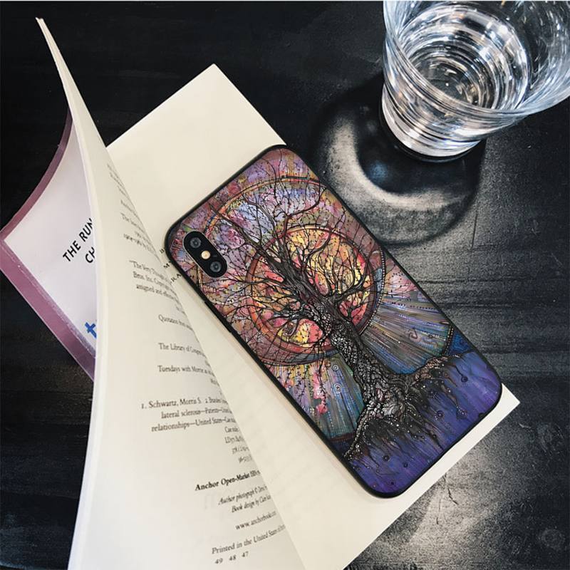 Rough Wood Grain Effect Tree of Life Yin Yang Phone Case for iPhone 8 7 6 6S Plus X SE 2020 XR XS 14 11 12 13 Mini Pro Max Mobil