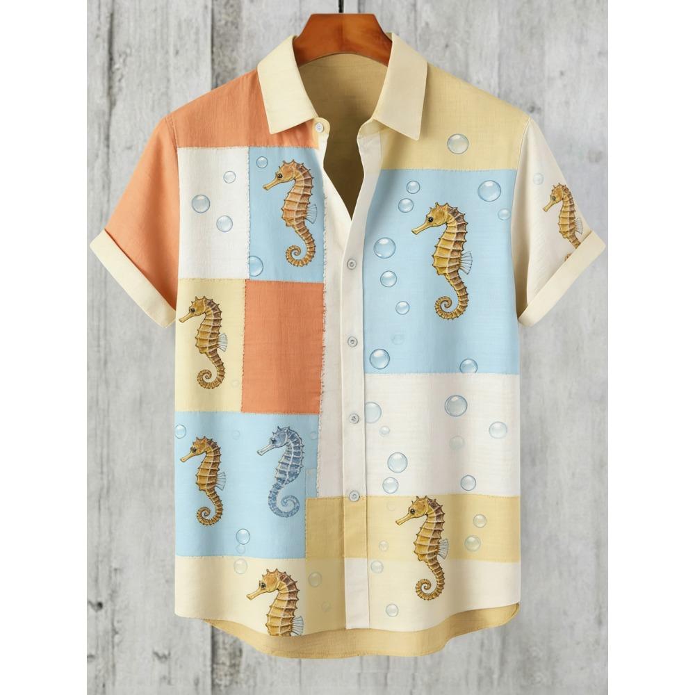 Summer Men s Short-sleeved Shirt Fun Ocean Theme 3D Printed Shirt Hawaiian Vacation Casual Outdoor Men s and Women s Shirt S