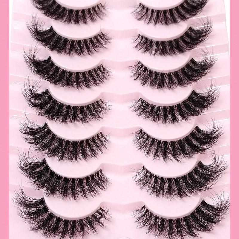 7 Pairs Messy Natural Cat Eye Lashes Clear Band Lashes Cat Eye Look Wispy Lashes Eye End Elongated Full Strip Soft Natural Realistic False Eyelashes