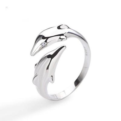 Minimalist  Double Dolphin Finger Rings For Women Men Exquisite Zircon Sea Animal Fish Opening Ring Wedding Party Jewelry