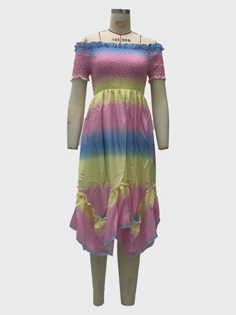 Vestido asimétrico de un solo hombro y manga corta con estampado digital (2025 Estilo europeo y americano)