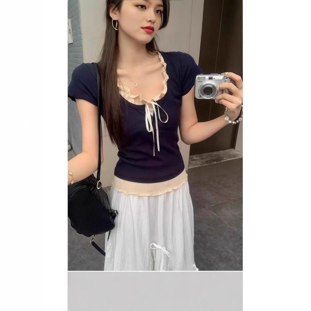 Women's 2025 Summer Ballet Style Off-Shoulder Slim Fit Short Sleeve Top
