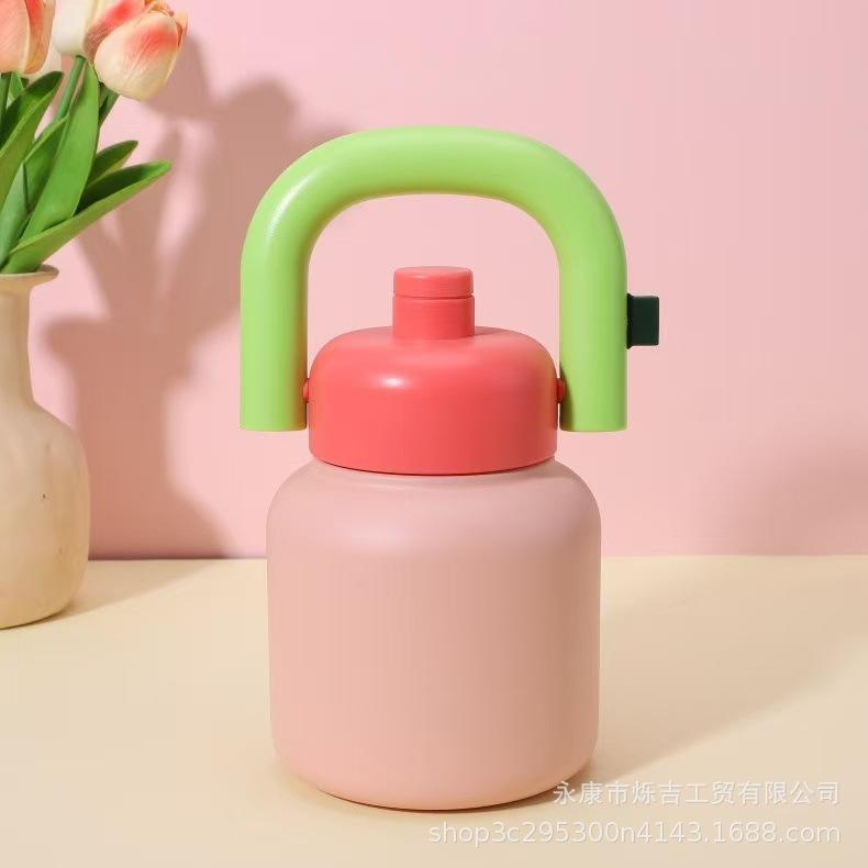 Dopamine Portable Stainless Steel Children s Mug with Straw Large Cartoon Pot-bellied Mug. 801-900ml синий