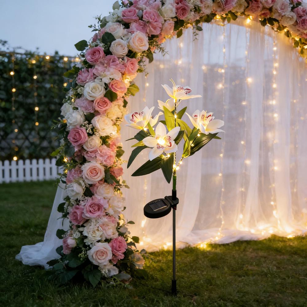 

Wedding Decoration Solar Orchid Light LED Flowers Garden Home Decorative Light Landscape Orchid Rose Lamp Yard Lawn Path Decor