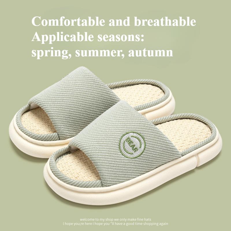 Linen Slippers for Indoor Home Use, Women's Four Seasons, Thick Soled, Non Slip, Silent, Breathable, Men's Outdoor Wear
